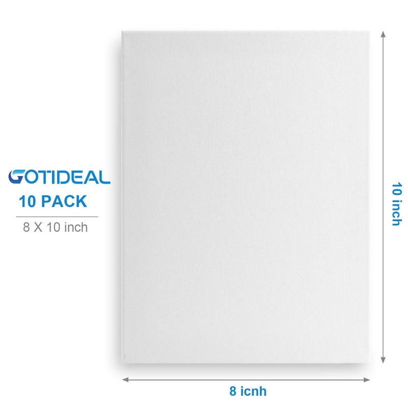 GOTIDEAL لوحات قماشية ممدودة GOTIDEAL، مجموعة 8x10 بوصة من 10، بيضاء مهيأة - 100% قطن لوحات فنية للرسم، صب الأكريليك، الطلاء الزيتي، وسائل الفن الجافة والرطبة - Image 2